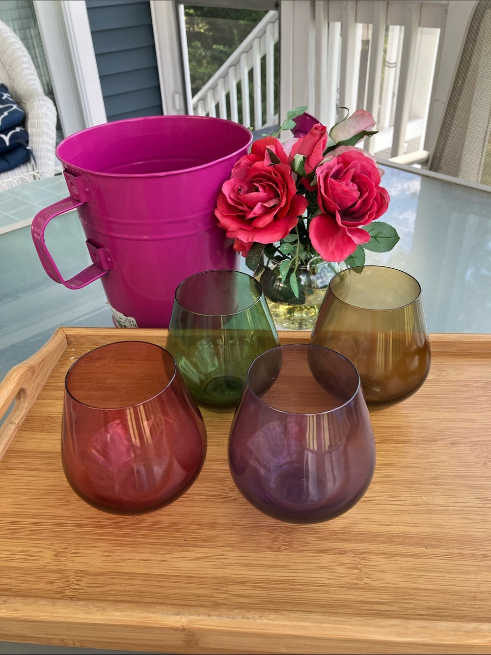 LENOX Beautiful Colorful 12 Ounce Stemless Wine Glasses (4)